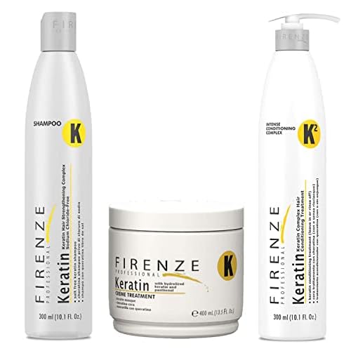 Firenze Professional Keratin Care Bundle - Keratin Shampoo, Intense Conditioner and Mask Treatment Pack with Free Red Gift Bag