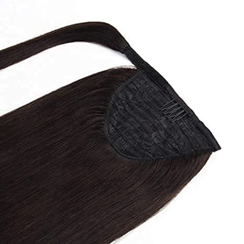 ABH AMAZINGBEAUTY HAIR Remy Human Hair Extensions Ponytail for fashion Women, Wrap in Easy to Use, 80 Gram, Dark Brown 2 Color, 16 Inch