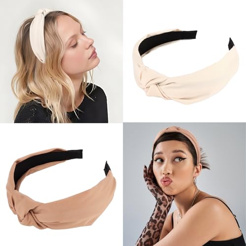 Headbands for Women Leopard Print Knotted Cloth Top Knot Headband for Women Non Slip 4PCS Beige Brown Fashion Accessories