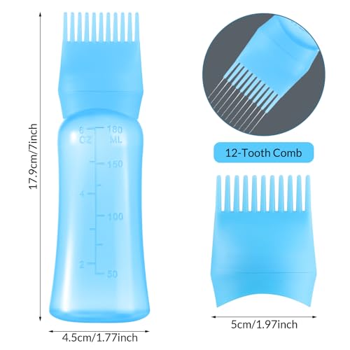 Root Comb Applicator Bottle 6 OZ, Hair Oil Applicator Bottles for Scalp with Massage Comb, 2 Pack Hair Dye Applicator with Graduated Scale (Purple, Blue)