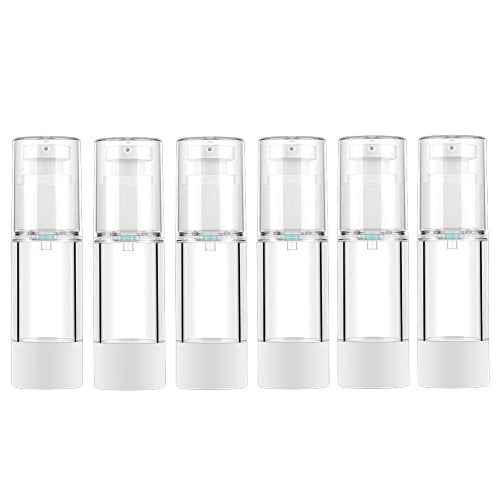 LONGWAY 1 Oz 30ml Clear Airless Cosmetic Cream Pump Bottle Travel Size Dispenser Refillable Containers/Foundation Travel Pump Bottle for Shampoo (Pack of 6)
