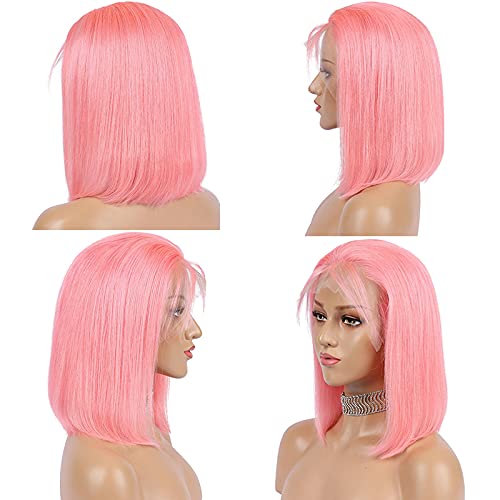 Guanyuhair Pre-plucked Short Bob Human Hair Lace Front Wigs Glueless Silky Straight 150% Full Density #Pink Free Part Bob Wigs For Black Women (12 inches, Pink)