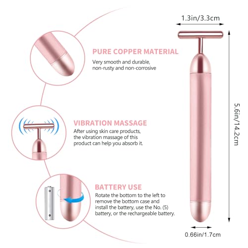 2 Pack T Shape Face Massager Beauty Bar Golden & Pink Facial Massager, Portable Electric Vibration Face Neck Body Massager for Firming Lifting Anti Aging Skin Tightening Wrinkle Reducing