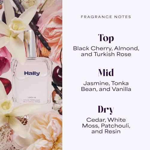 Hally Lady H Hair & Body Perfume - Alcohol Free, Non Toxic Cherry, Vanilla & Jasmine Fragrance - Long Lasting Fragrance Mist - Shine-Enhancing & Hydrating Spray in Elegant Glass Bottle ? 50ml
