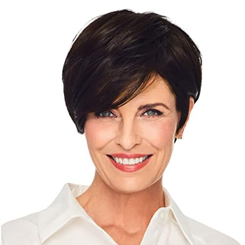 GABOR Notion Wig Cap, Short Pixie With Long Layers by Hairuwear, Dark Brown