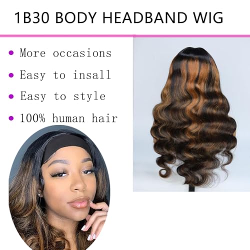 Headband Wigs Human Hair Half Wigs for Black Women 1B30 Color Wear and Go Glueless Bob Headband Wigs Short Straight Wigs 180% Density No lace Headband wig