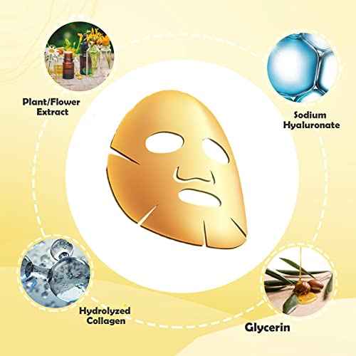 Permotary 6 PCS 24k Gold Crystal Gel Collagen Facial Masks, Deep Moisturizing Facial Sheet for Women Skin Care Revitalize Skin