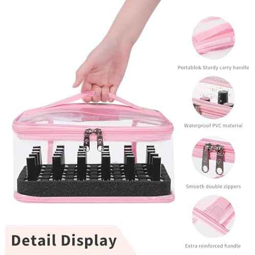 Beloving Clear Nail Polish Organizer Holds 30 Bottles PVC Nail Polish Case See-Through Nail Supplies with Manicure Tools Storage Sections, Portable Travel Nail Tech Carrying Bag for Storage Display