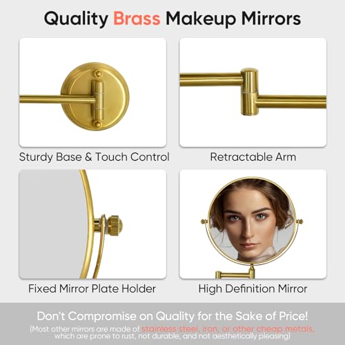 GURUN 8" Wall Mounted Makeup Mirror with 10X Magnification,Two-Sided Swivel Bathroom Mirror,Brushed Gold Finish M1306GJ(8",10X)