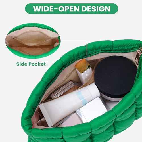Puffy Quilted Makeup Bag Cosmetic Bags Travel Cute Puffer Solid Toiletry Organizer Pouch Storage Clutch for Women