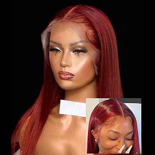 afsisterwig 99J Burgundy Wine Red Silky Straight Transparent 13x4 Lace Front Brazilian Human Hair Wigs Pre Plucked Remy Hair 180% Virgin Hair Wigs (20inch, 13X4 lace Front)
