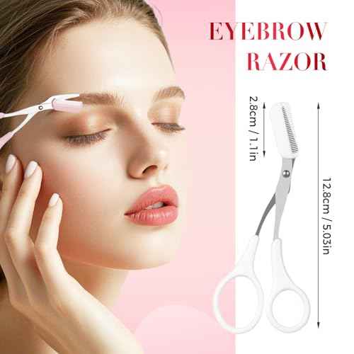 Eyebrow Trimmer Scissor, 2025 New Precision Eyebrow Grooming Kit, Portable Eyebrow Razor for Home Use, Removal Eyebrow Scissor Shaping Tool for Women (Pink)