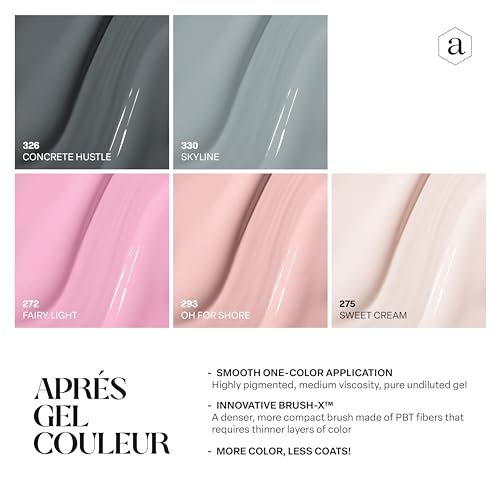 Apres Gel Couleur Combo Set, 5 Color Gel Nail Polish, Bright Nude Pastel Colors with Brush-X Nail Art Brush, 2024 Edition (Set 6)