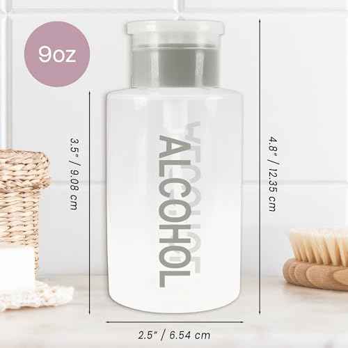 9oz Gray with Word Imprint Push Down Pump Dispenser Empty Refillerable Bottle with Flip Top Cap - for Nail Polish, Travel, Cosmetics Packaging