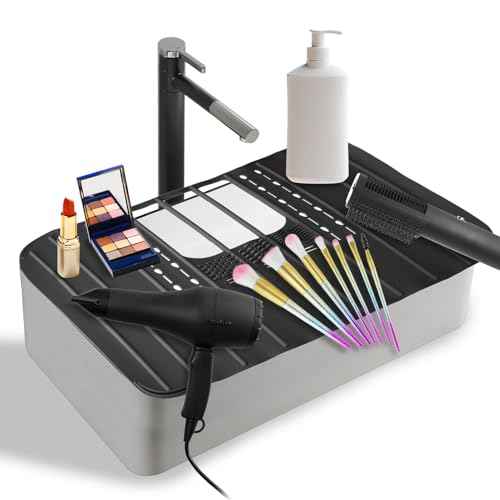 Sink Foldable Cover for Counter Space - Makeup Brush Cleaning Mat - Bathroom Makeup Tools Organizer Space Saver Bathroom Sink Silicone Cover