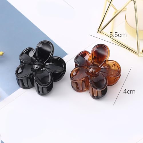 4PCS Flower Hair Claw Clips, Large Plumeria Hibiscus, Big Cute Dasiy Hair Clips, Strong Hold Nonslip Hair Clips birthday gifts for women (Tortoise and Black (4 Pieces, Big))