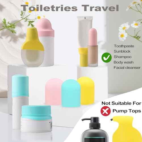 9 Pack Silicone Bottle Covers for Traveling, Airplane Travel Essentials for Women, Beach Vacation and Cruise Ship Travel Accessories, Travel Size Toiletries, Must Haves, Leak Proof