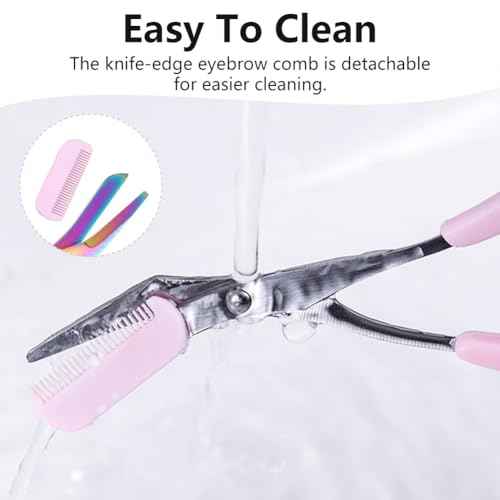 Eyebrow Trimmer Scissor, 2-in-1 Professional Eyebrow Scissors with Comb, Stainless Steel Precision Eyebrow Cutter Hair Removal Makeup Tool for Women and Men (Pink)