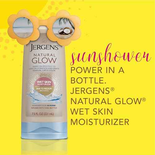 Jergens Natural Glow In Shower Lotion, Self Tanner for Medium to Deep Skin Tone, Sunless Tanning Wet Skin Lotion for Gradual, Flawless Color, 7.5 Ounce (Packaging May Vary)