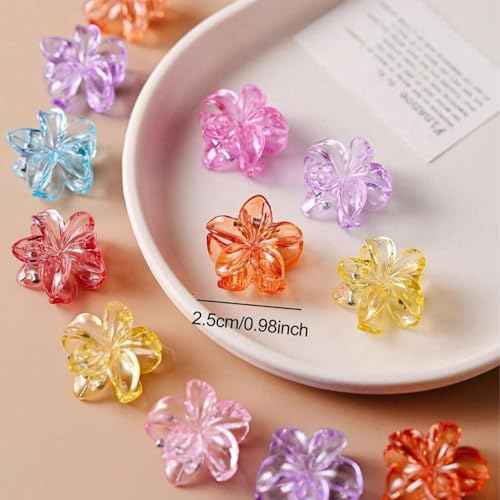 Small Flower Hair Clips for Women, 50 Pcs Hawaiian Mini Plumeria Flowers Hair Claw Clips, Tiny Hibiscus Decorative Hair Accessories