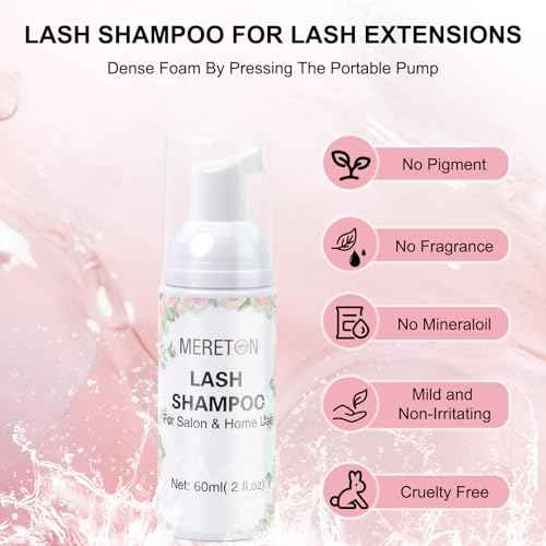 Lash Shampoo Kit for Lash Extensions, Eyelash Extension Cleanser Lash Cleaner Lash Cleaning Kit for Cluster Lashes Lash Bath with Makeup Pad+ Brush+Rinse Bottle, Oil Free Foam