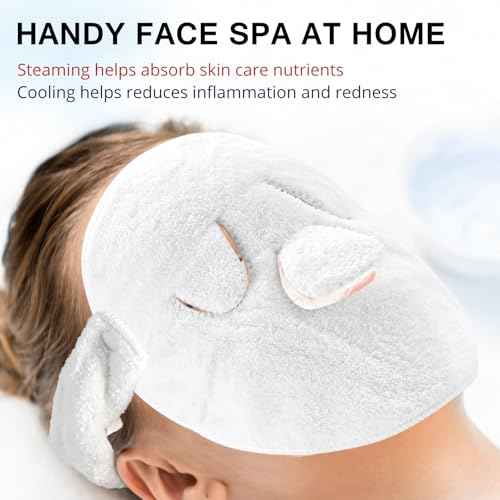Face Steam Towel with Headband. Reusable Facial Steamer Spa Towels for Women Girls. 2-in-1 Care. Steam Serum Cream Absorption. Cool Calming Moisturizing