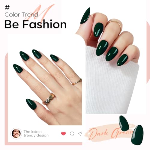 Modelones Dark Green Press on Nails Almond, Christmas Short Almond Fake Nails, Reusable Nail Kit with Nail Glue Adhesive Tabs Mini Nail File, Nails Press Ons 32Pcs 16 Sizes