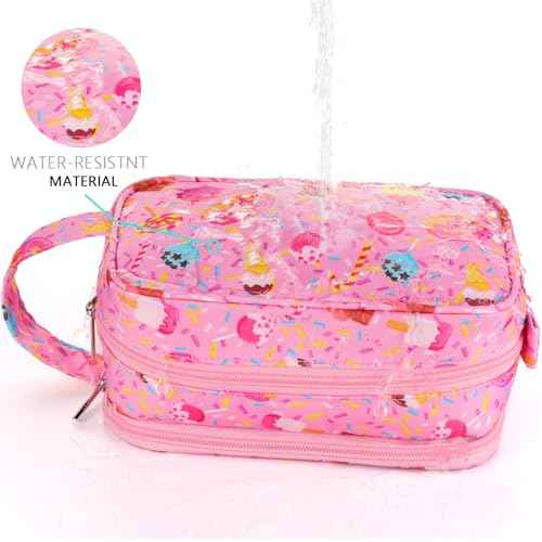 Kids Toiletry Bag for Girls, Travel Toiletry Bag for Little Young Girls Cosmetic Bag Makeup Bag Waterproof Hanging Wash Bag Toddler Toiletries, Candy Pink