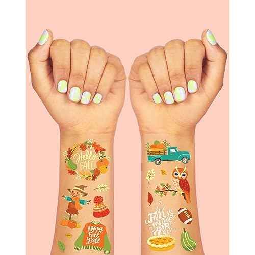 xo, Fetti Fall Temporary Tattoos for Kids - 32 Glitter styles | Birthday Party Supplies, Autumn + Pumpkin