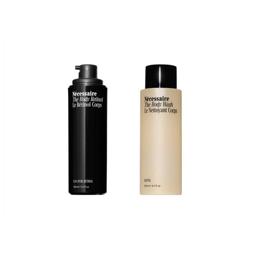 Nécessaire The Body Duo – Santal Body Wash + Retinol Body Serum Set for Fine Lines & Crepiness – Cleanser + Night Treatment with Niacinamide, AHA, Peptides & Retinol – Vegan, Dermatologist-Tested