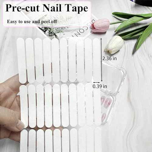 12pcs Press on Nail Storage Box with 60 Pcs Adhesive Double Sided Tape Acrylic Nail Display Box Artificial False Nail Box Organizer Fake Nail Case Transparent Nail Packaging Boxes for Nail Salon