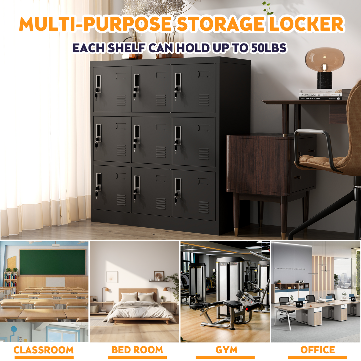 9-Door Employee Storage Locker, Metal Lockers For Office, Gym,