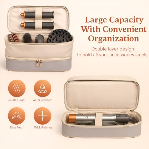 for Dyson Airwrap Travel Case, Shark Flex Style Case, Hair Dryer Travel Bag, Shark Hair Dryer Storage, Airstraight Air Wrap Flexstyle Fusion Organizer, Dyson Travel Bag (Beige & Gray)