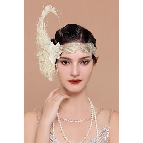 BABEYOND 1920s Flapper Headband Peacock Feather Headpiece Gatsby Accessories for Women Sequined Showgirl Headpiece