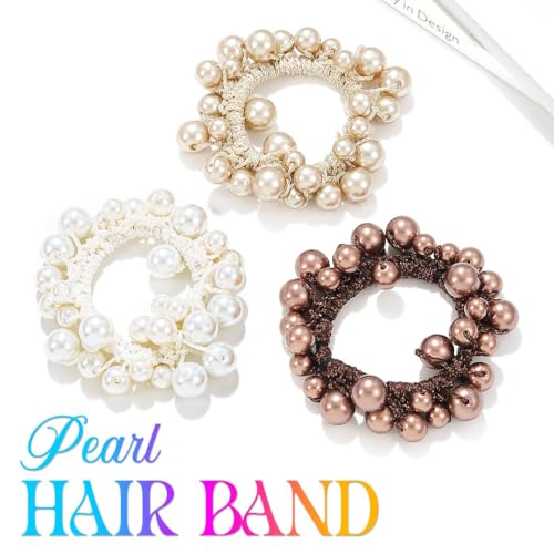 Fashey Pearl Hair Ties Beaded Ponytail Holder Fancy Scrunchies Decorative Hair Accessories for Women