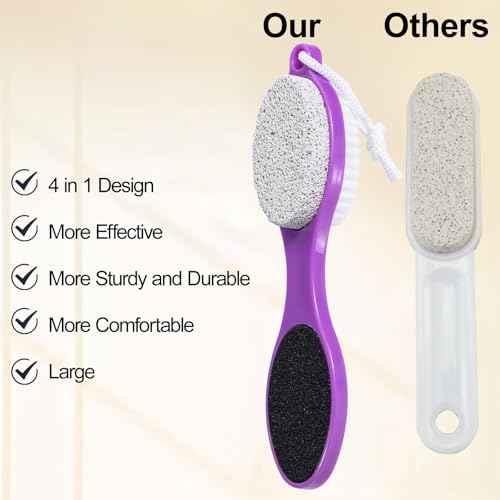 Pumice Stone Brush for Feet 4 in 1, Foot File Callus Remover, Foot Rasp and Sand Paper Pedicure Tools with Handle, Shower Foot Scrubber, Soft Smooth Feet for Home Foot Care,2 Pack