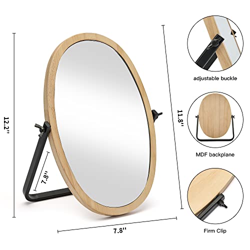 Geloo Vanity Makeup Table Mirror - Desk Mirrors 360 Adjustable Rotation,Wood Framed Small Standing Mirror for Bedroom,Tabletop,Office,Antique,Dresser,Countertop 11.8'' x 7.8''