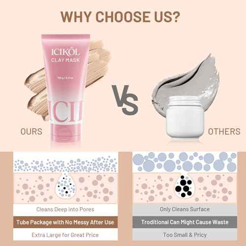 Large Pore Minimize Clay Mask, Mud Facial Mask with Sea Silt & HA - Canada Glacial Clay for Cleansing - Tightening - Pore-Purifying with Brush - Glass Skin Care Gift for Women Men, Red, 5.3 oz