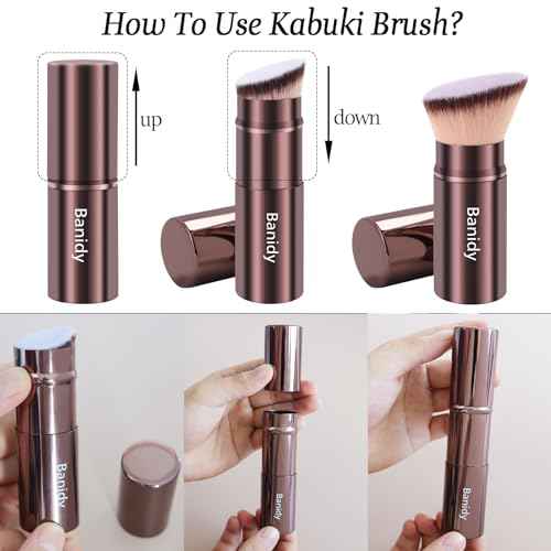 Makeup Brush Kabuki Face Brushes Retractable Travel Blush Kabuki Brush Portable Flawless for Foundation, Powder Blush, Bronzer, Buffing, Liquid, Cream, Cruelty Free with Cover(Brown)