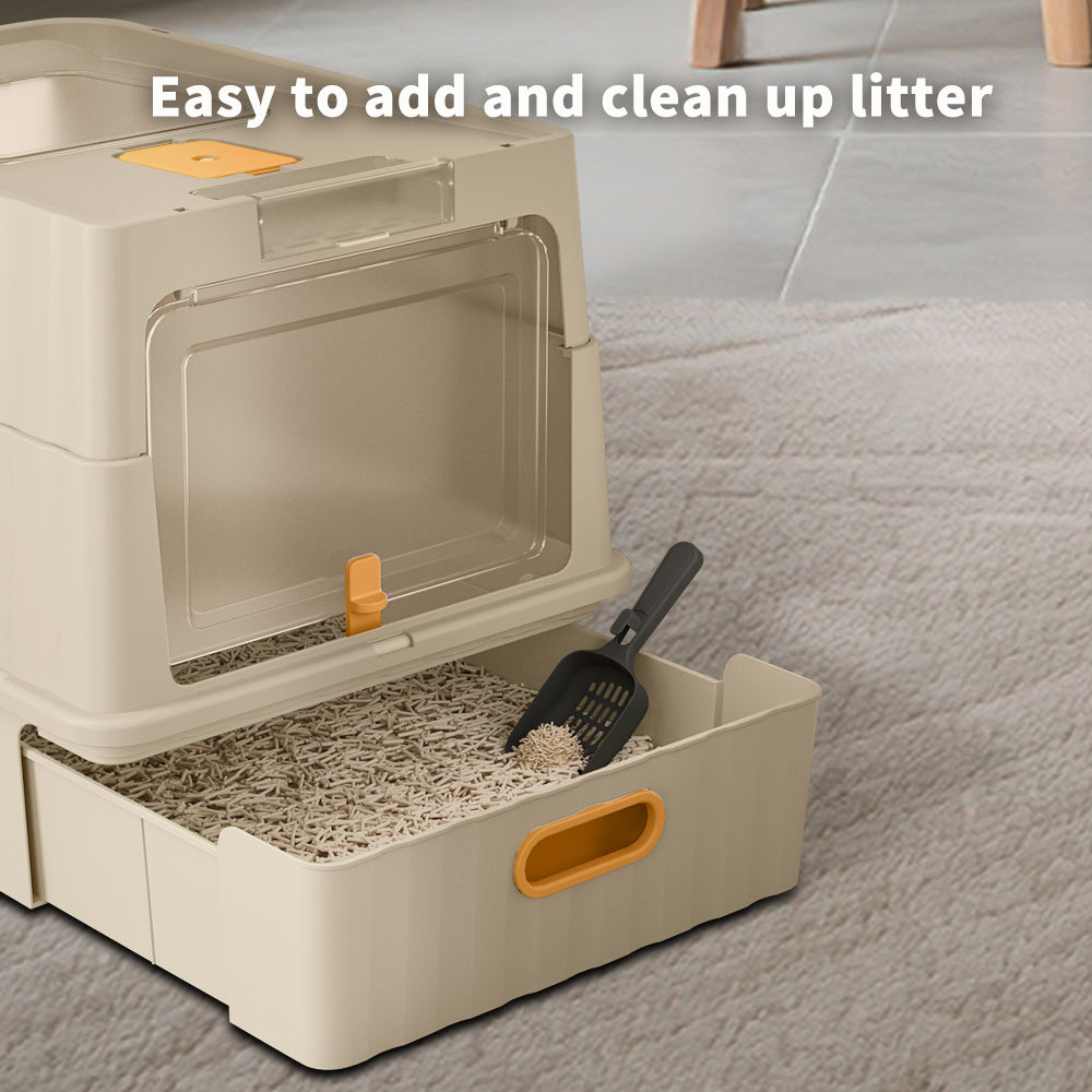Dual Opening Fully Enclosed Cat Litter Box with Top Entry & Anti-Tracking Design