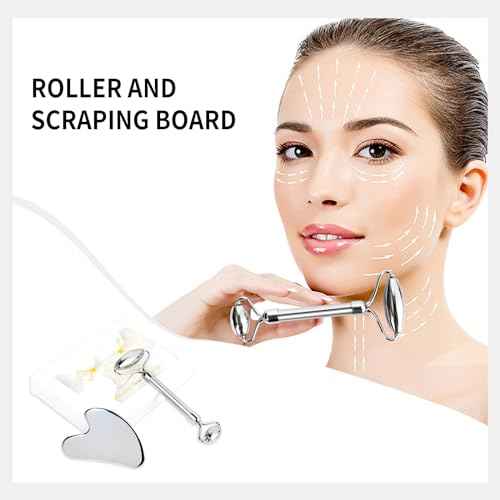 ONLYSKY BEAUTY Face Roller Gua-Sha Set Facial Roller kit for Face Skincare, Stainless-Steel Stone Sculpting Tool, Massager Roller for Skin Care,Gift for Men and Women