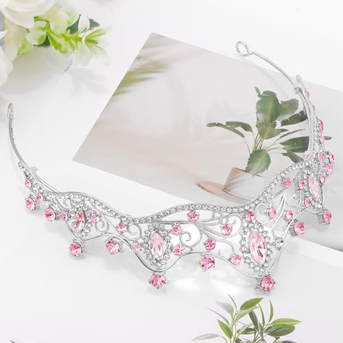 Tiaras for Women Princess Crown Headband Birthday Queen Rhinestone Shiny Pink Tiara for Women Princess Decoration for Party, Birthday, Halloween, Photo, Gift, Christmas