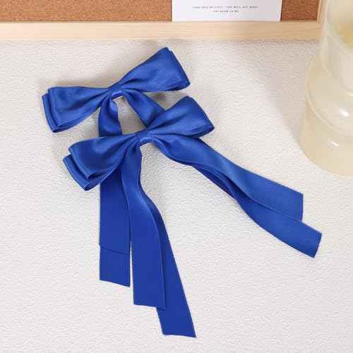 Royal Blue Large Hair Bows Alligator Clip 5.5" Solid Satin Polyester Ribbon Ponytail Hair Barrettes with Long Tail Wedding Dress Decor Accessories for Women Toddler Teen Girls