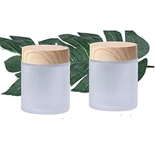 2 Pcs 100 Grams/100 ML Empty Glass Jars Frosted Glass Cosmetic Cream Jar Bottles Pot Wood Grain Lid Refillable Container Cream Box Lotion Face Cream Jar DIY Makeup Lip Balm Eyeshadow