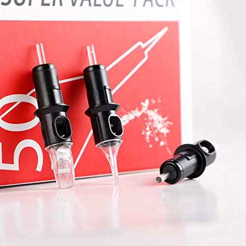 STIGMA Disposable Tattoo Cartridge Needles 50Pcs Assorted Sizes 3RL 5RL 7RL 9RL 11RL 0.35mm of Round Liner Soft Edge for Tattoo Machines 50Pcs EN05-50KIT-E