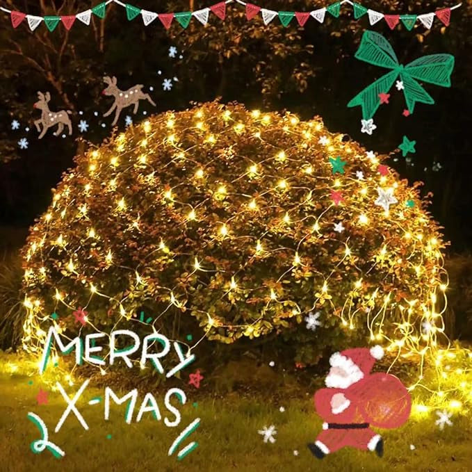 LED Christmas Net Lights - 192 Warm White LEDs, 8 Modes