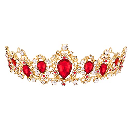 Queen of Hearts Costume Women Evil Queen Crown, Scarlet Witch Crown Glinda Princess Belle Evie Tiara Heart Accessories Headpiece Gold Red Ruby Headband for Halloween Sexy Bride Woman Adult