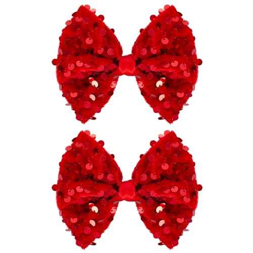 Velvet Sequin Hair Bows Elegant Red Bow for Women Girls, 4in Glitter Handmade Hair Clips Alligator Clips Sparkly Ponytail Holder Hair Accessories for Christmas, Birthday Party, Wedding, Valentines
