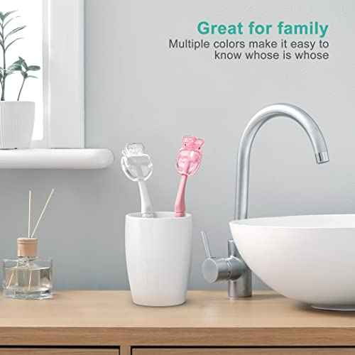 Mspan Tongue Scraper Cleaner Brush: Tongue Care Cleaning Scrubber with Plastic Travel Case Cover for Adults kids - Clean Oral Bad Breath Pink White 2 Pack