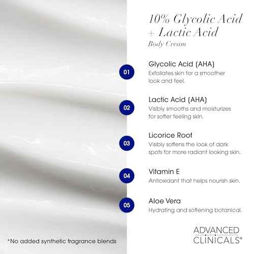 Advanced Clinicals 10% Glycolic Acid + Lactic Acid Lotion Exfoliant Moisturizing Cream With Hyaluronic Acid Moisturizer | AHA Exfoliating Body Cream Improves Look Of Uneven Rough Skin Texture, 16 Oz